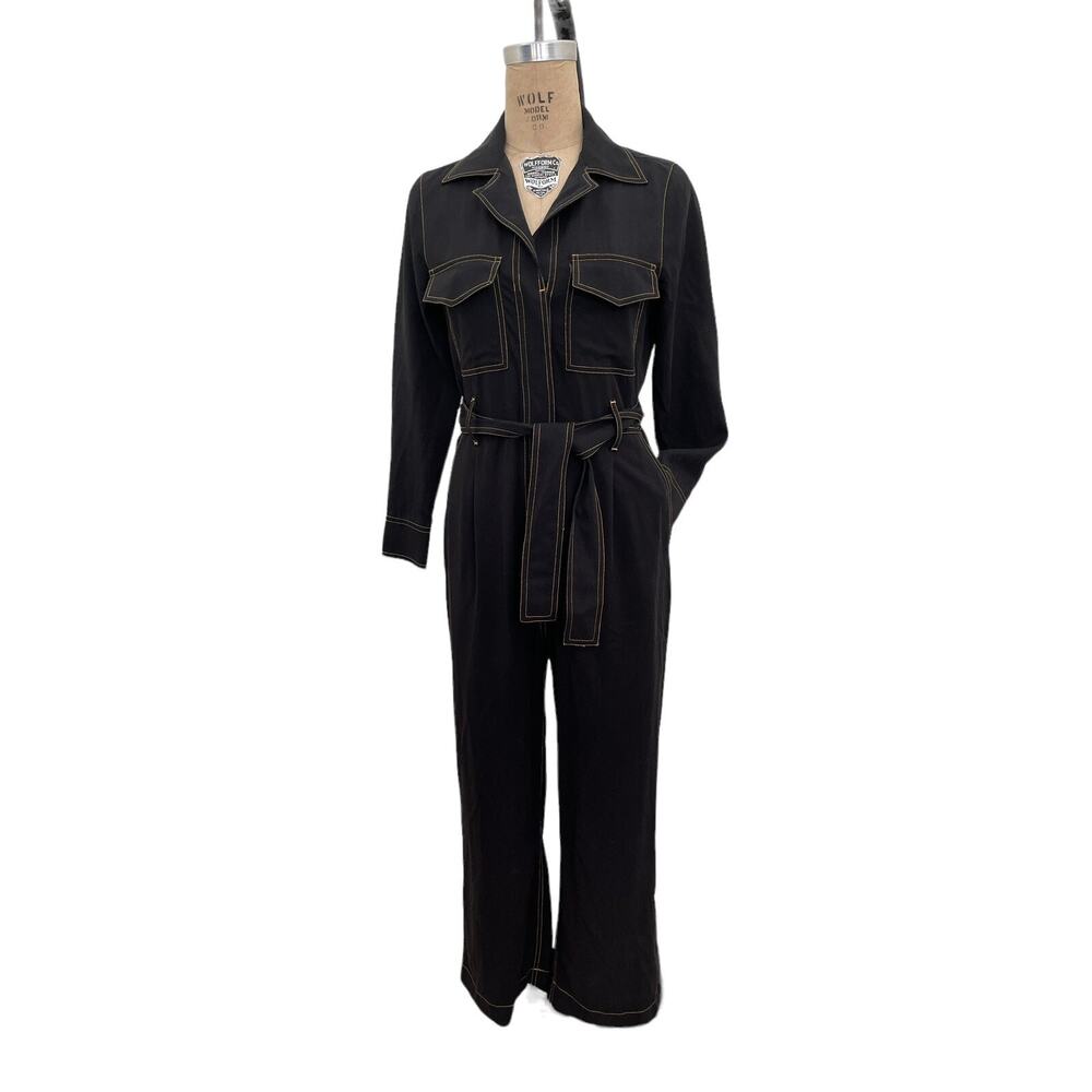 Mango Chore Black Jumpsuit Boiler Suit L/S Pockets Mng 1pc Size XS